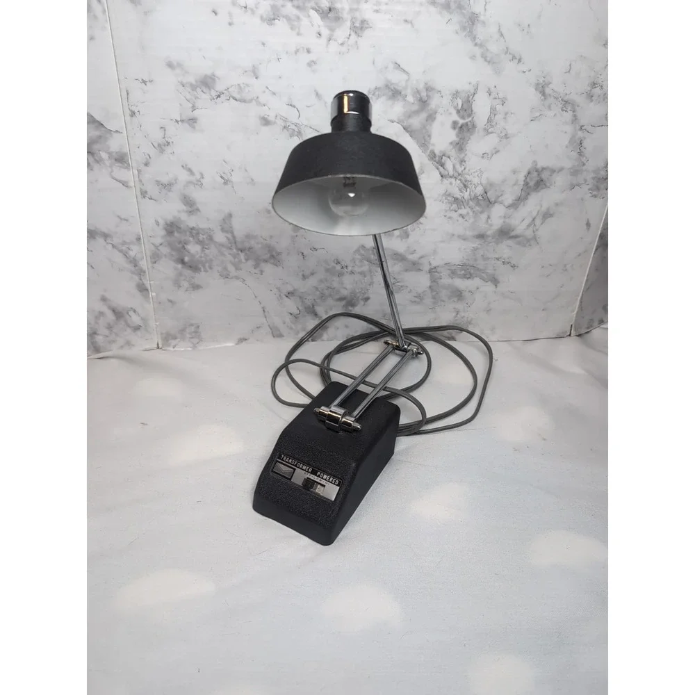 Vintage MCM Black/Chrome Transformer Powered Adjustable Desk Lamp Low/Hi Beams